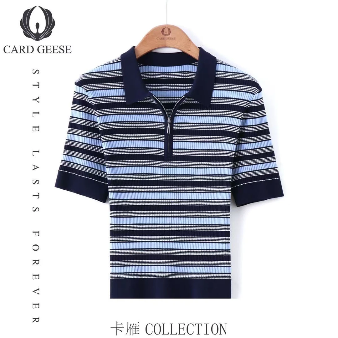 Card&Geese/卡雁【老钱条纹】拉链Polo领套头上衣MYJ-25M1091-1280