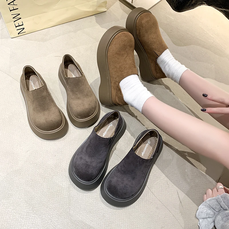 厚底勃肯鞋女2025新款春两穿女鞋子乐福鞋豆豆鞋博肯单鞋P8509