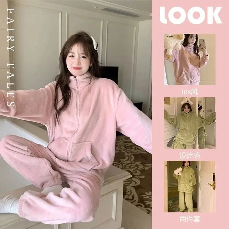 【升级二代】秋冬新款熊猫绒睡衣加绒加厚保暖可外穿家居服情侣套装