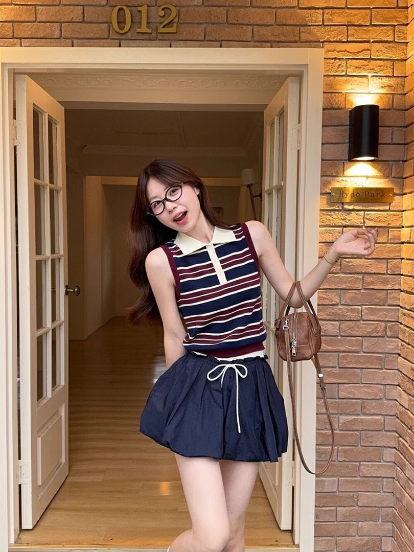 韩系俏皮Polo领蓬蓬裙套装