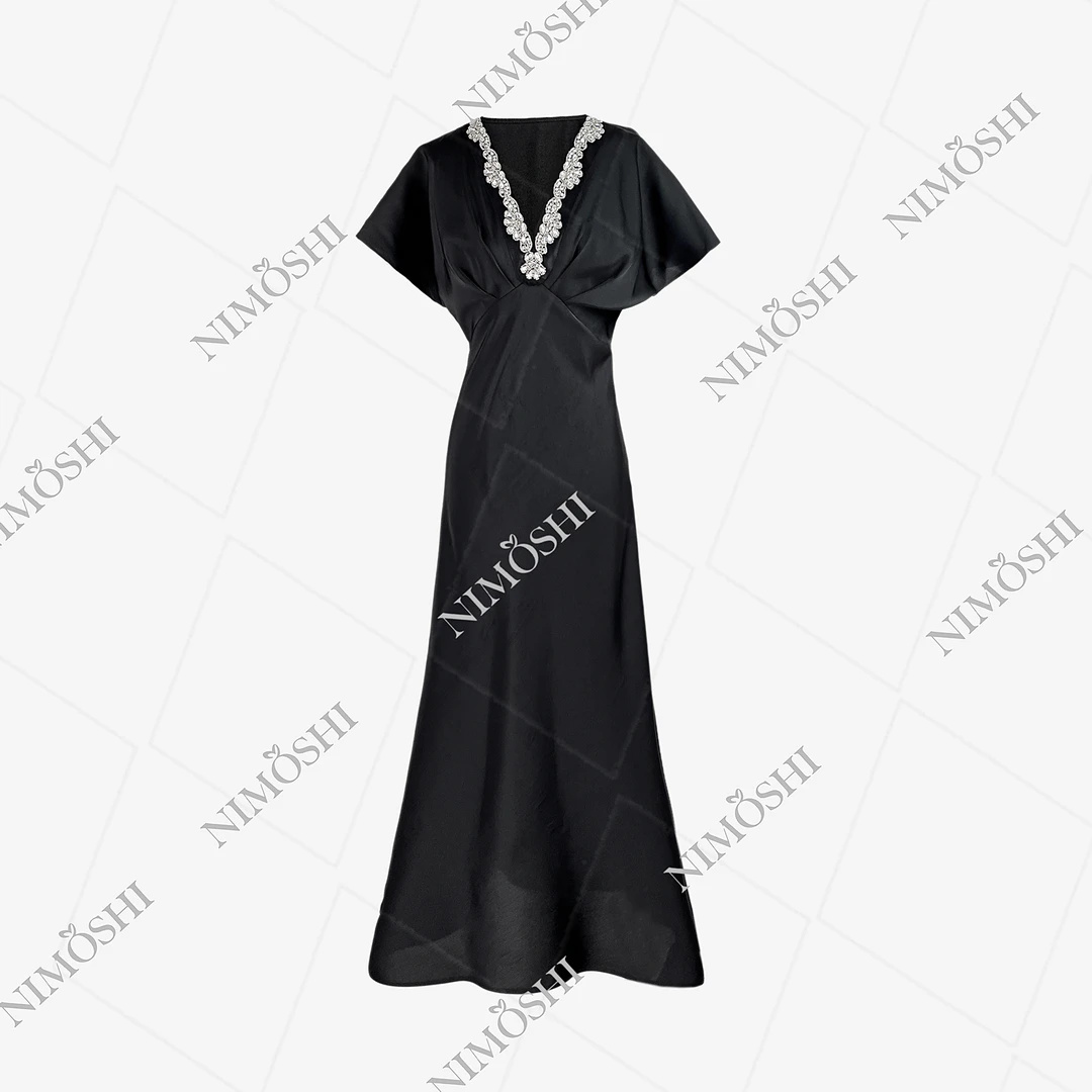 NIMOSHI【倩倩】高奢V领收腰时髦极简风设计气质显瘦连衣裙Q1822