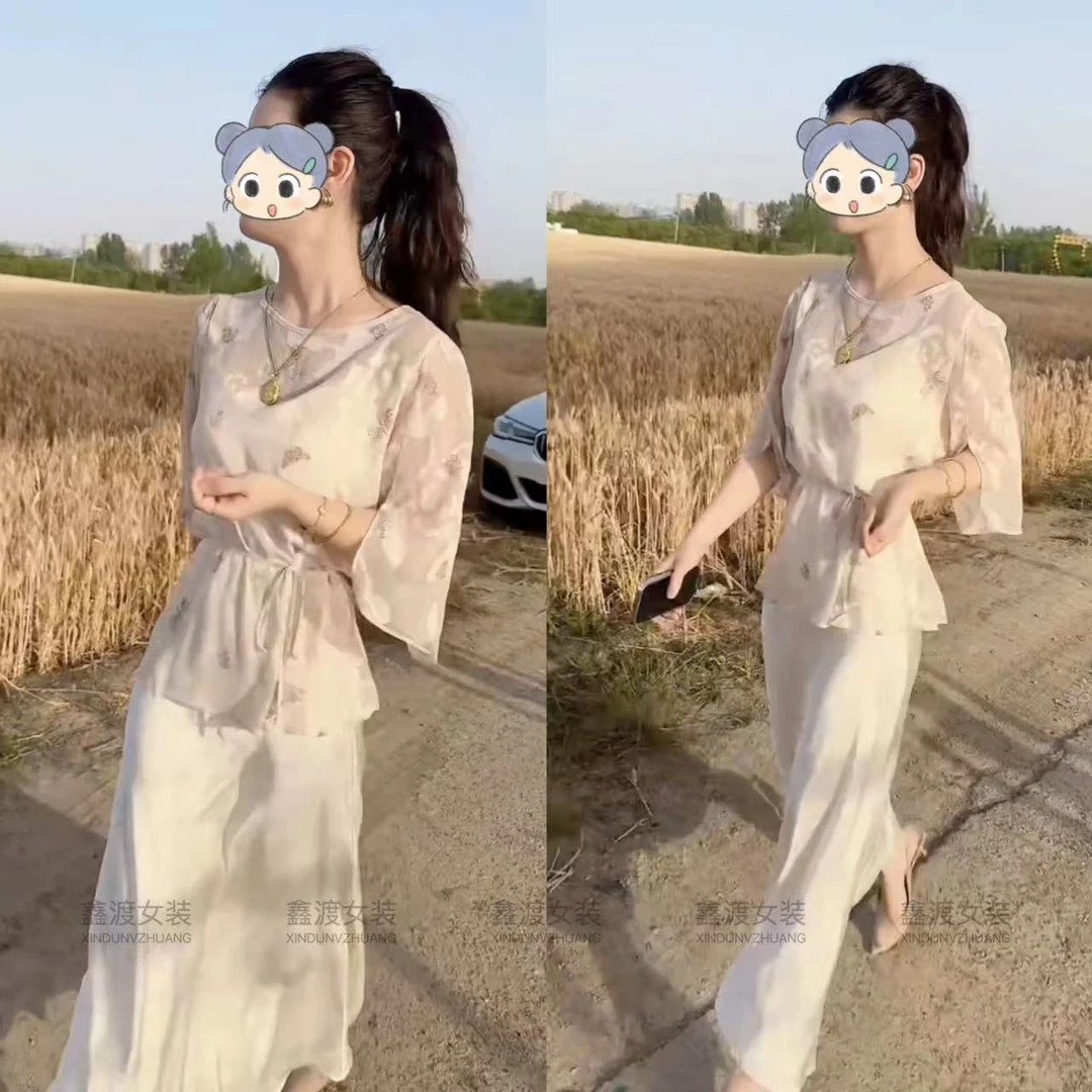 2025夏季新款时尚显瘦气质女士网红洋气两件套百搭款D5798