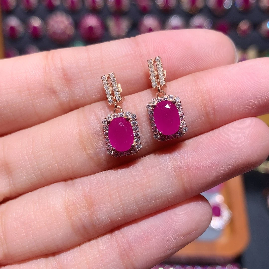 红宝石银S925镶嵌耳饰