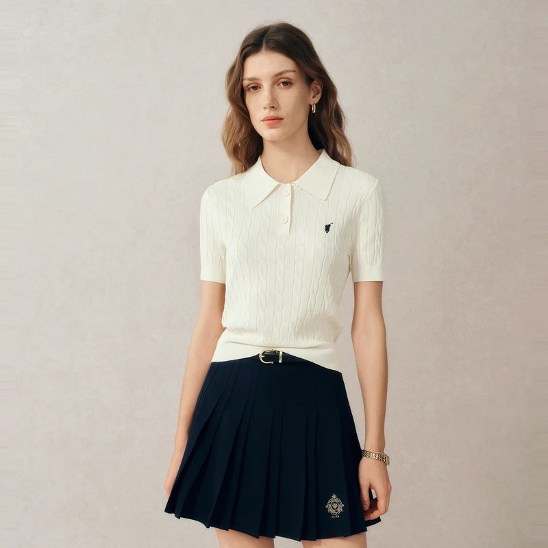 POLOWALK2025夏季休闲时尚新品女式简约经典短袖针织衫W52590921