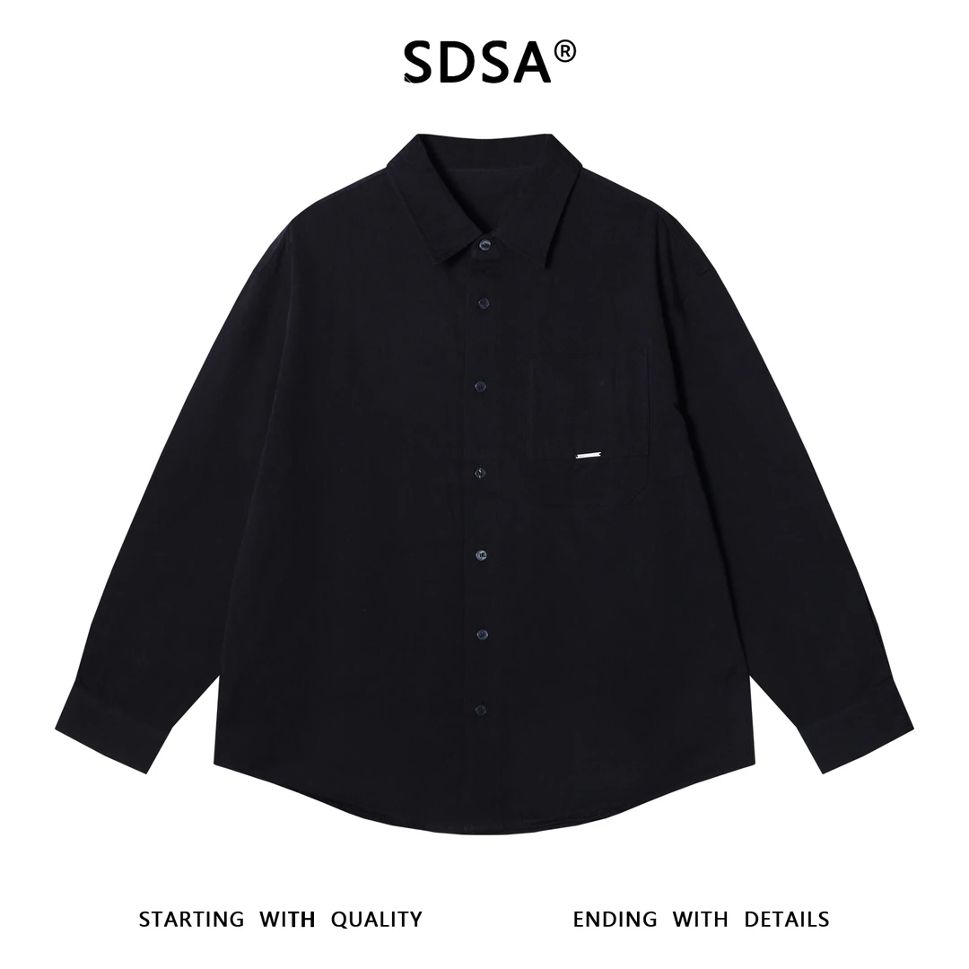 SDSA秋冬新款痞帅男装韩版潮牌提花纽扣翻领长袖衬衫宽松简约衬衣