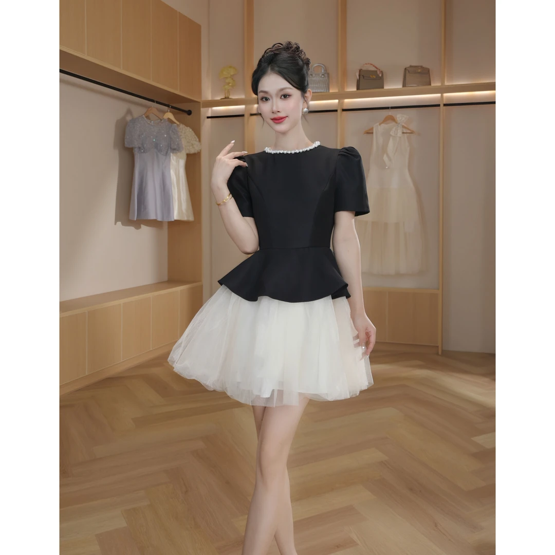 【设计师定制】新款时尚收腰A字裙宴会名媛连衣裙9019