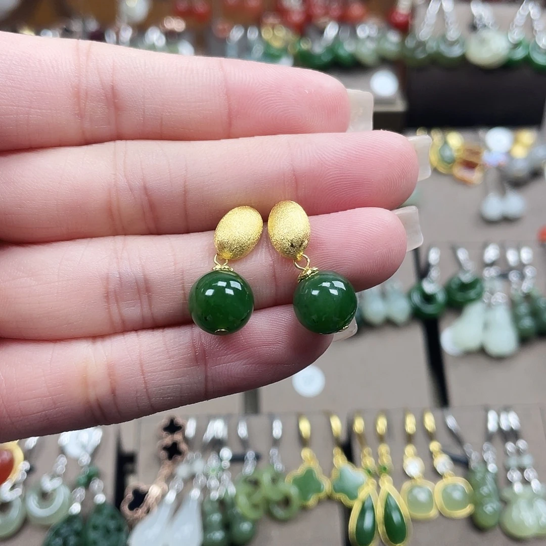 和田玉银S925镶嵌耳饰卡10