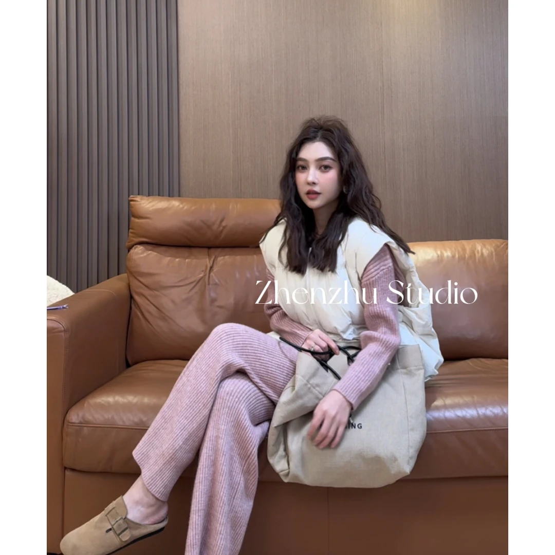 J6 慵懒风连帽套装~休闲宽松针织两件套 DJ0604