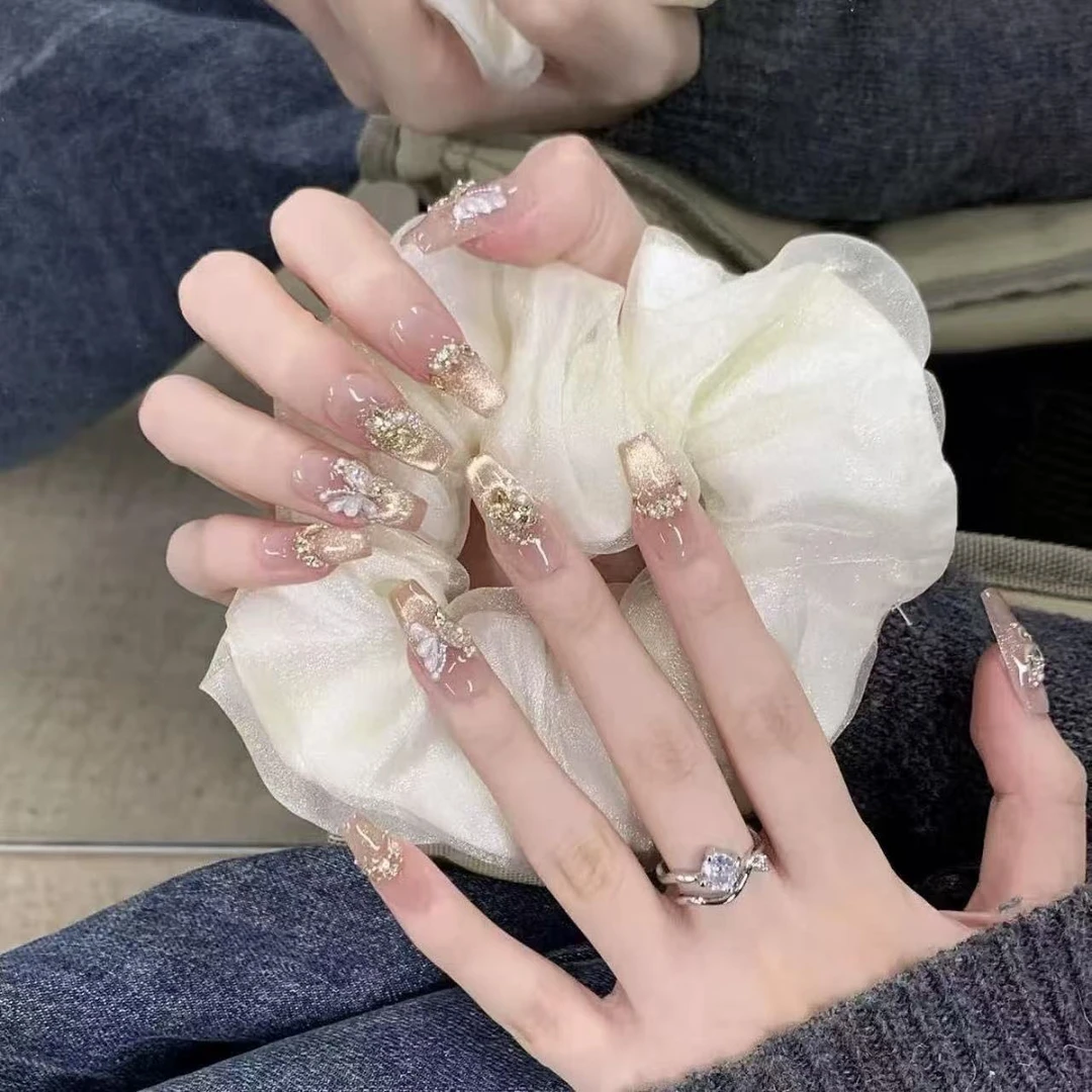 【烫金蝴蝶】纯手工穿戴甲春夏秋冬爆款可拆卸假指甲