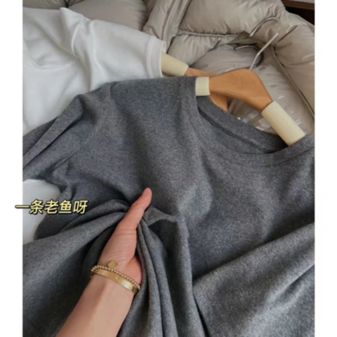 R 新款磨毛短袖T恤女 韩版百搭