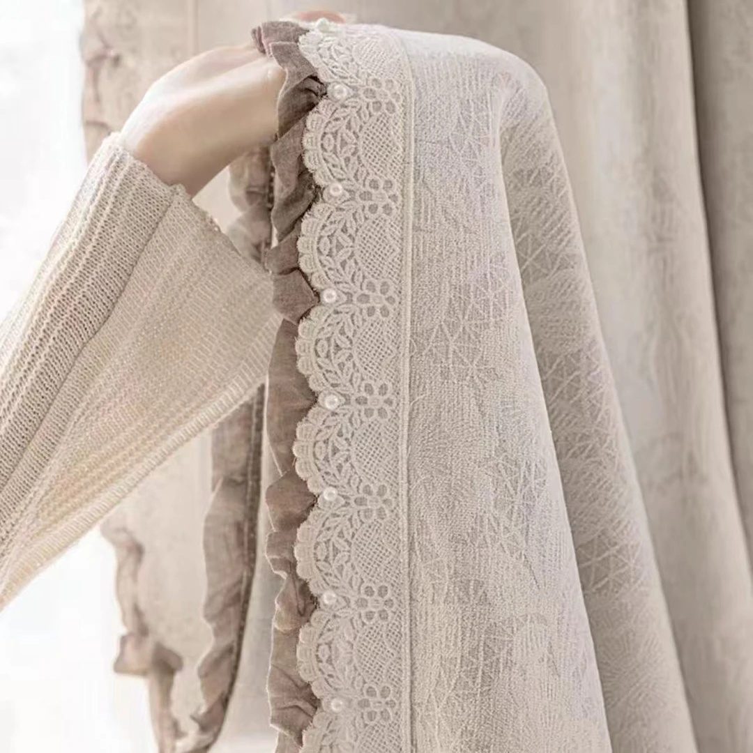 奥薇窗帘配件重工蕾丝钉珠拼接花边巴洛克奶茶木耳辅料装饰高档