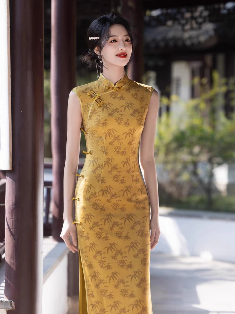 复古中式显瘦无袖日常中国风优雅气质旗袍一字扣短袖新中式