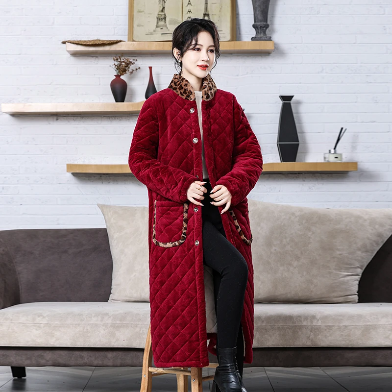 冬季加长女款罩衣围裙棉服保暖家居服加绒棉衣外穿耐脏加厚工作服