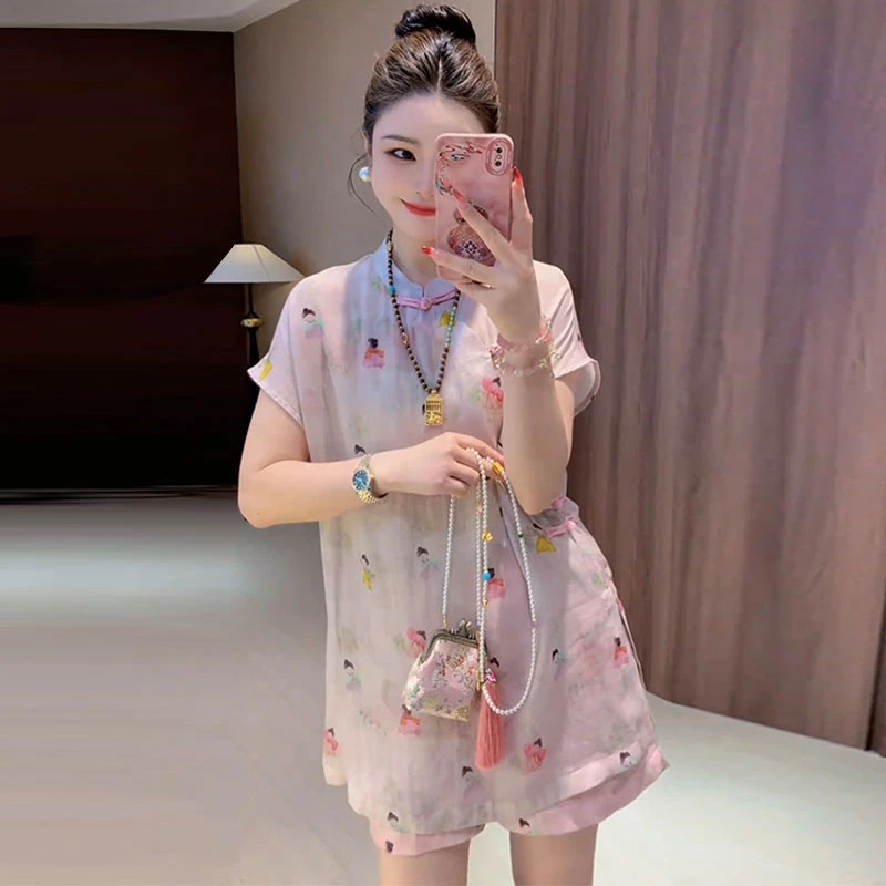 新中式禅意套装女夏季旗袍连衣裙韩风chic一整套新款国风小众短裤