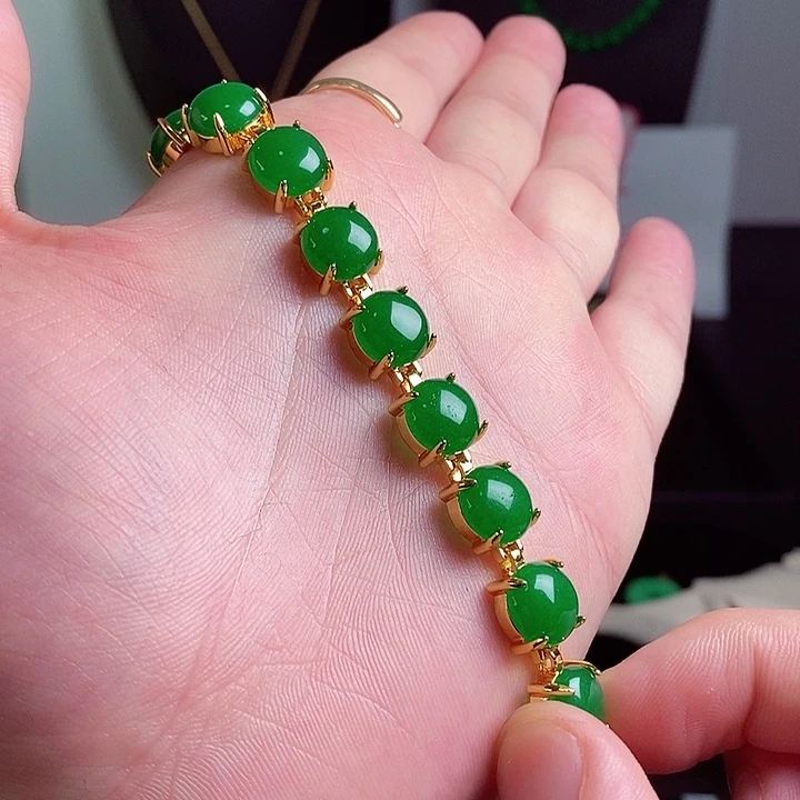 翡翠18K金镶嵌手链24