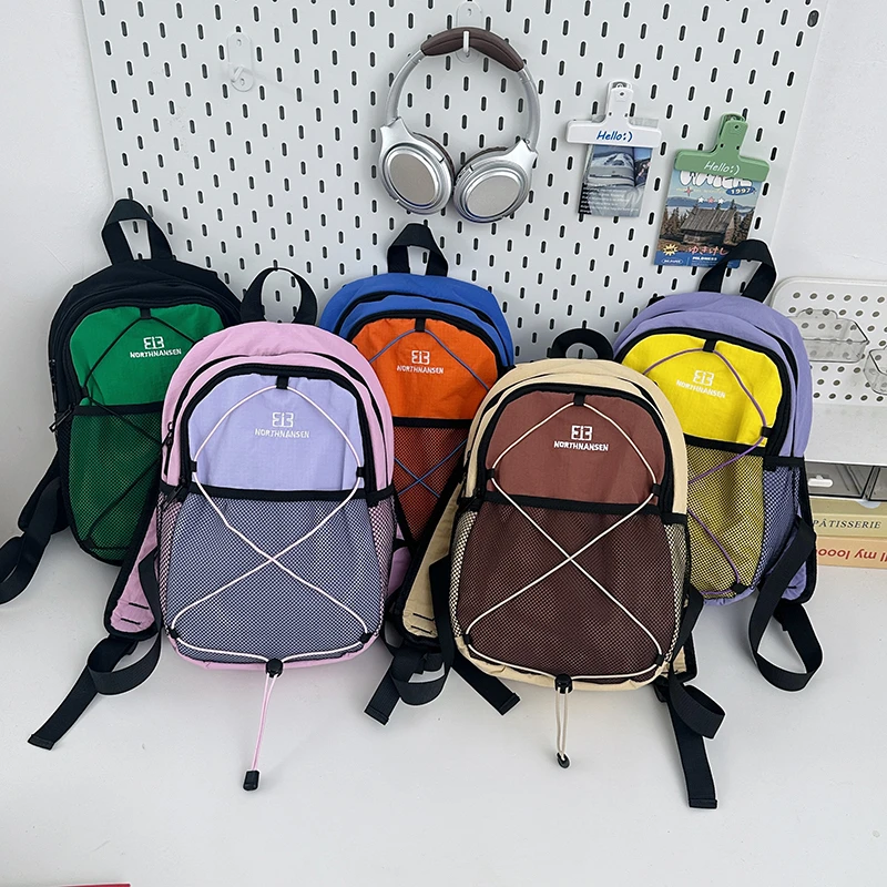 儿童撞色格子书包小学生休闲旅行研学双肩背包轻便外出郊游双肩包