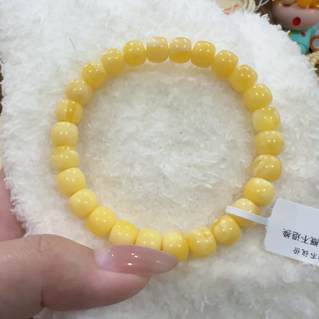 蜜蜡手链未镶嵌极*8.5m黄白花福利