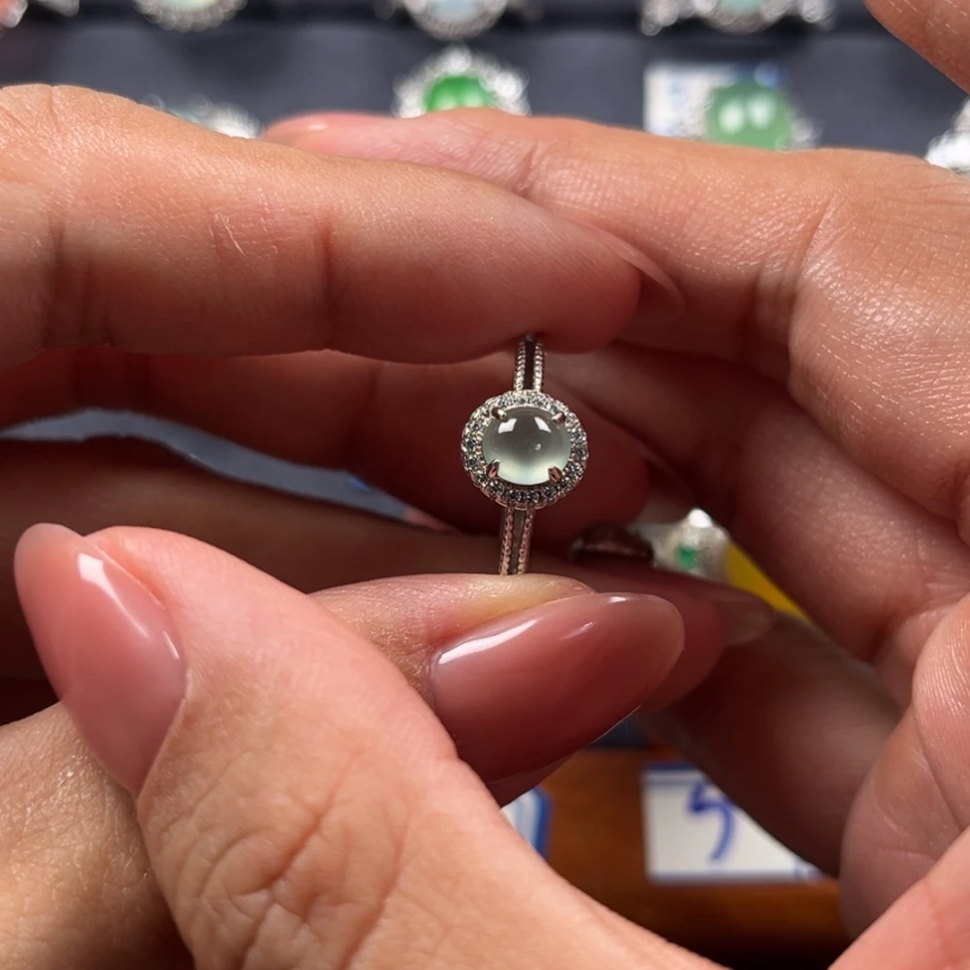 翡翠银S925镶嵌戒指缅甸天然翡翠Ａ货