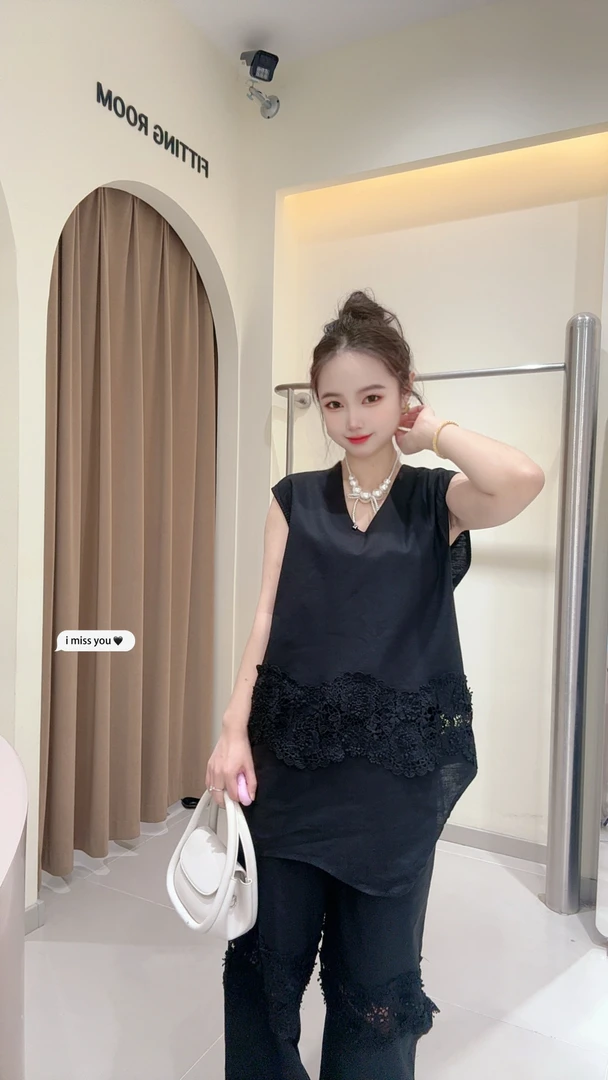 欧美风轻熟风INS风法式时尚套装夏季设计师背心长裤麻类上衣长裤