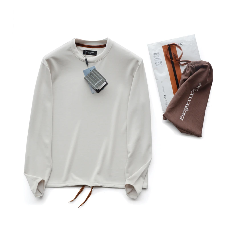 设计师款！丝滑莫代尔混纺奢高端春夏老钱风透气舒适长袖T恤-700