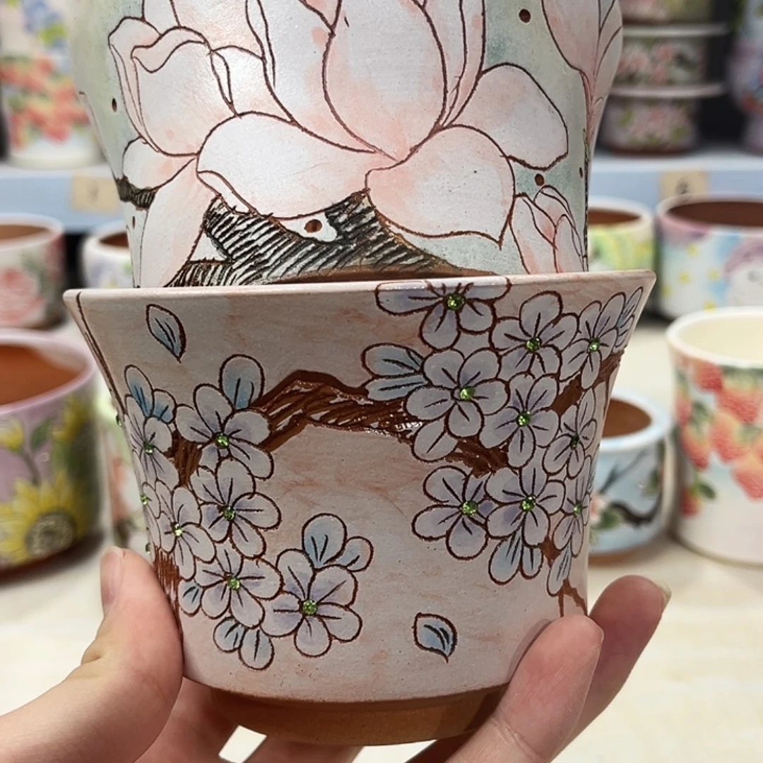 知***玥花盆景德镇多肉手绘花盆瑕疵