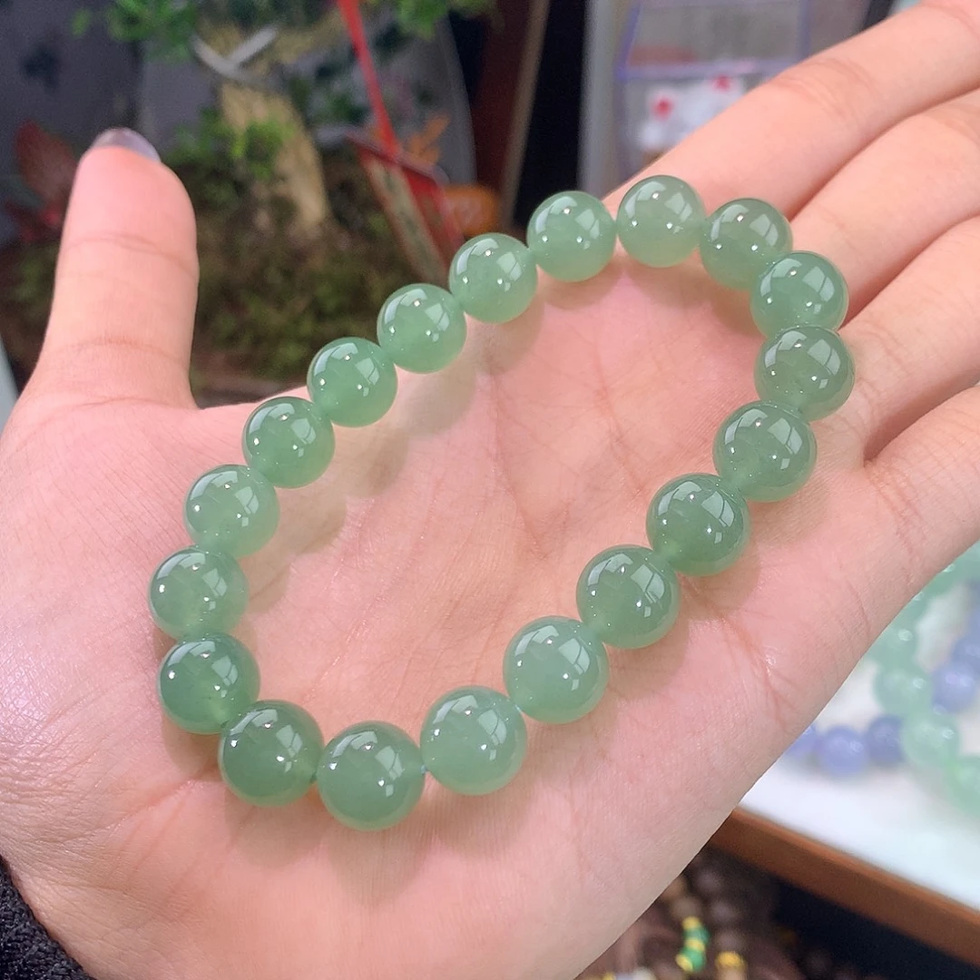 翡翠未镶嵌手链8号 菠菜绿手串