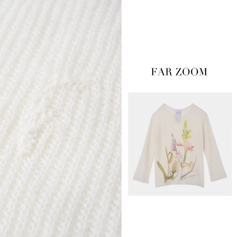 FAR ZOOM 设计感鸢尾花阔版圆领针织勾花毛衣