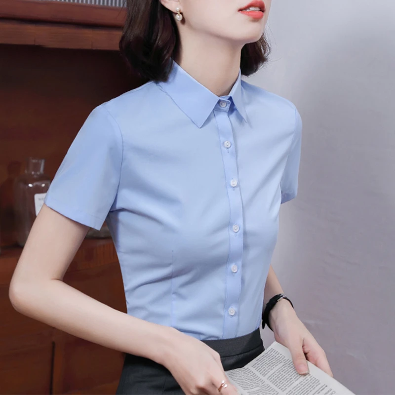 蓝色衬衫女短袖夏薄款2025夏季新款职业西装外套女款爆款2025新款