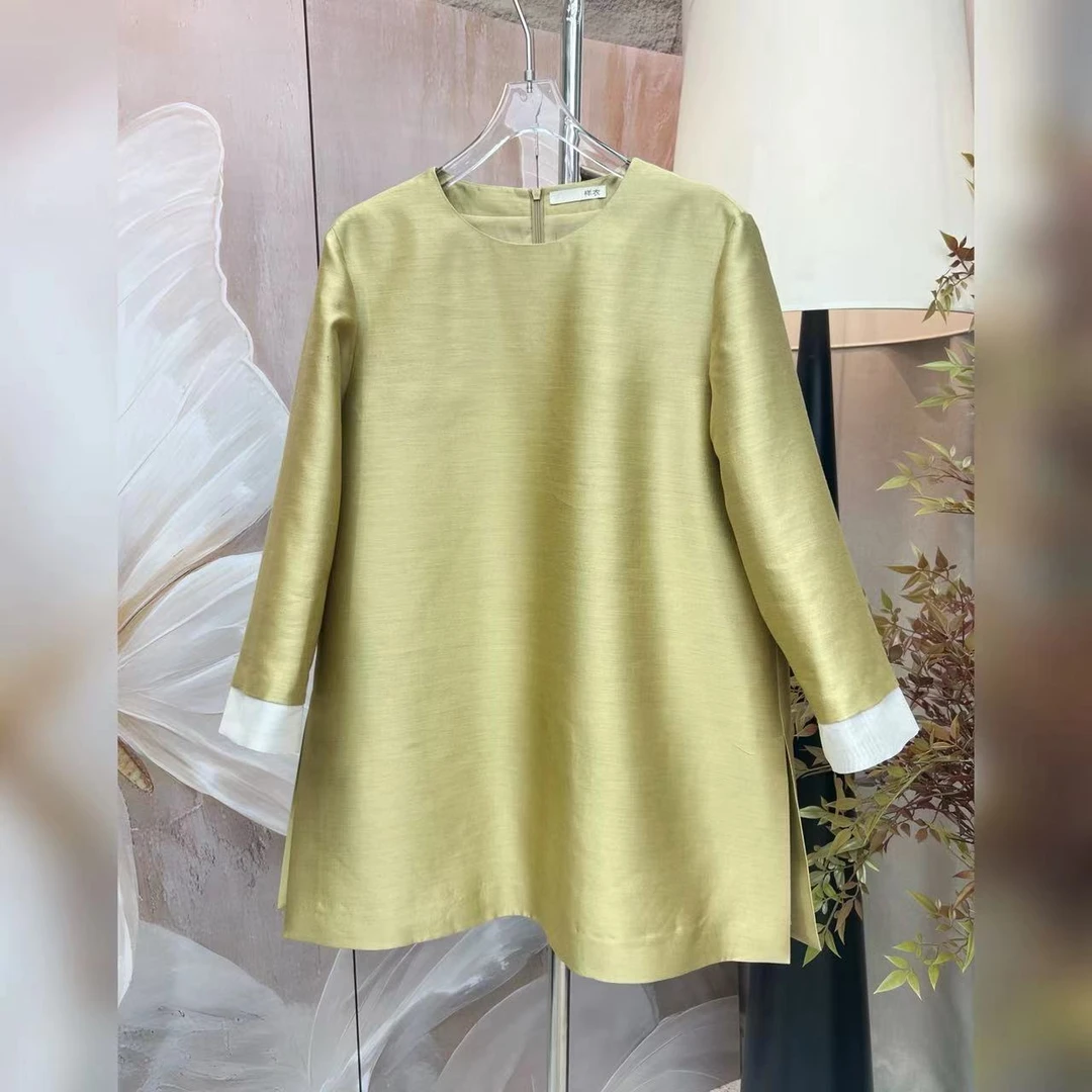 【黄心儿】老钱风琉璃金色拼接袖32姆咪丝毛上衣----k2722