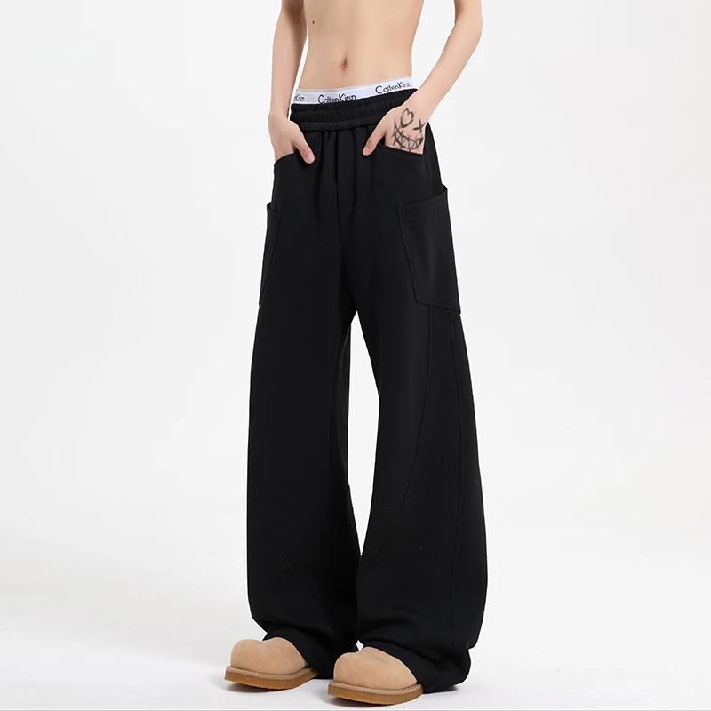 重磅解构弯刀阔腿裤男秋冬宽松直筒休闲裤子百搭显瘦卫裤痞帅男生