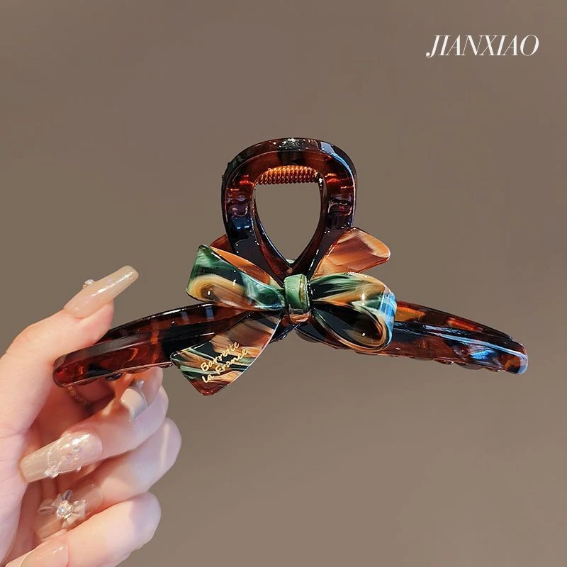 珐琅油画醋酸蝴蝶结抓法式夹气质高级后脑勺盘发发抓发夹亚克优雅