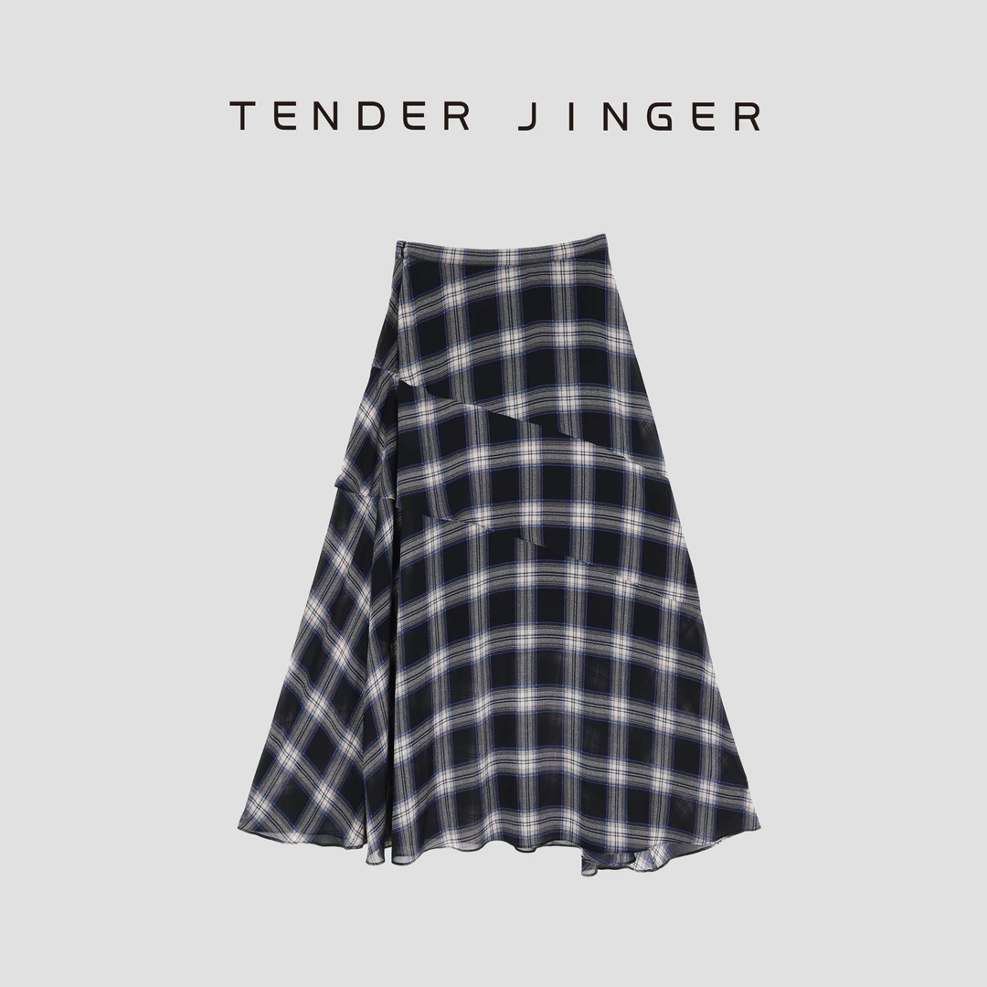 Tender Jinger【疯狂星期三】复古格纹不规则半身裙T52TG258G