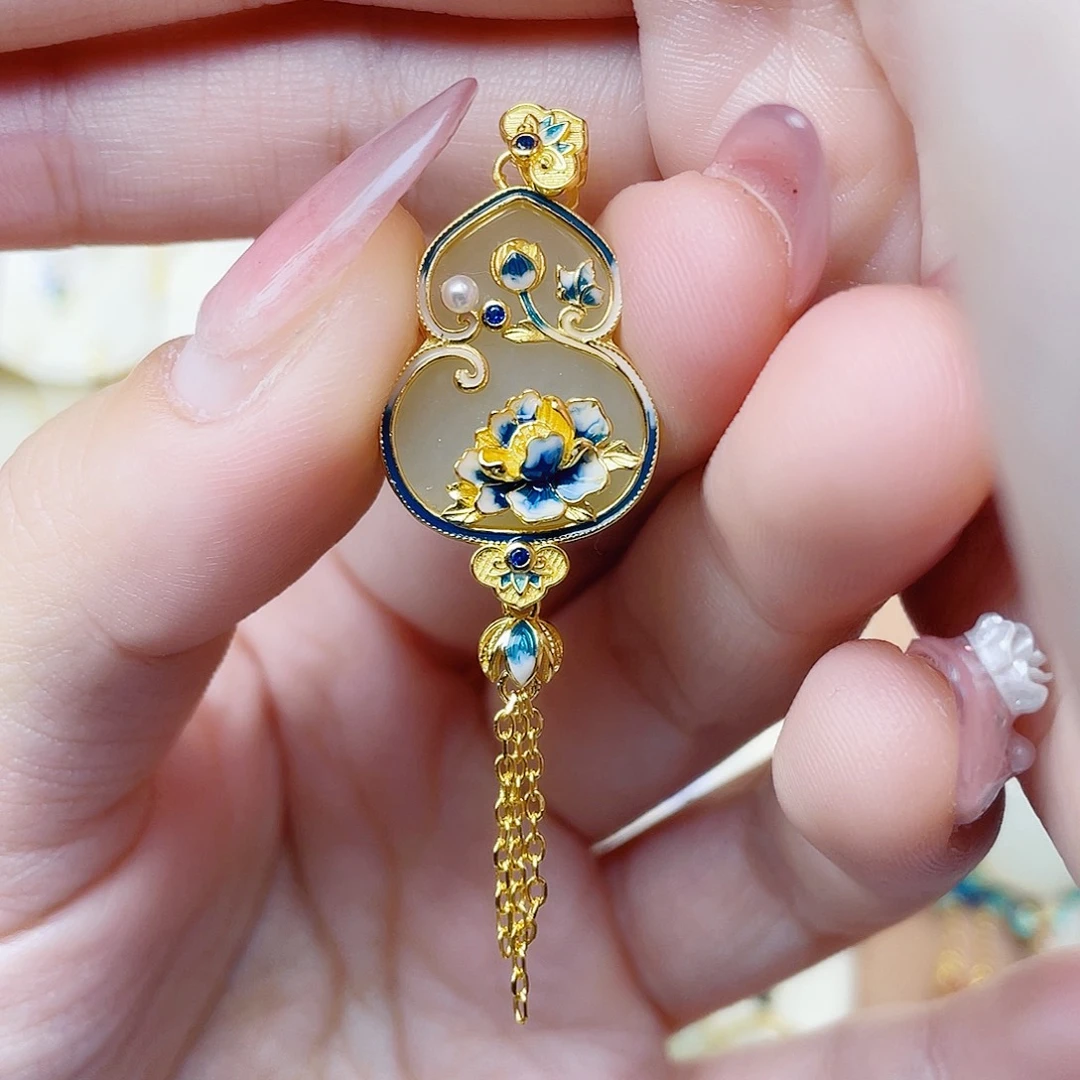 和田玉银S925镀金镶嵌颈饰