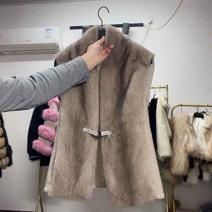 狐狸皮狐狸毛整貂 后背针织马甲