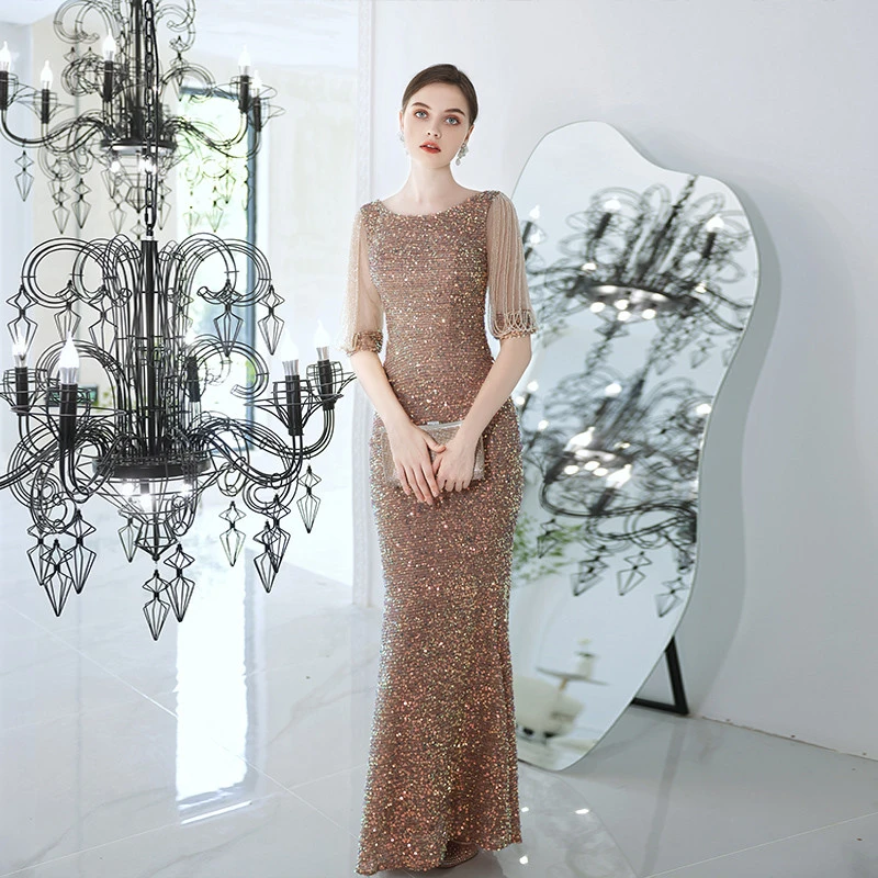 德国高端晚礼服裙女2025新款高级感宴会主持人气质重工亮片性感鱼