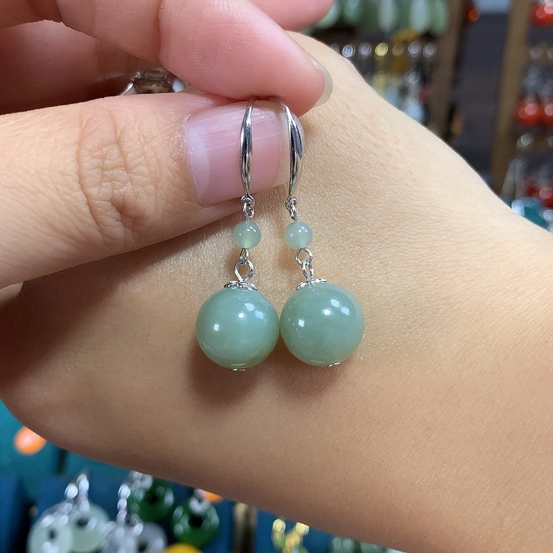 和田玉银S925镶嵌耳饰卡12左右