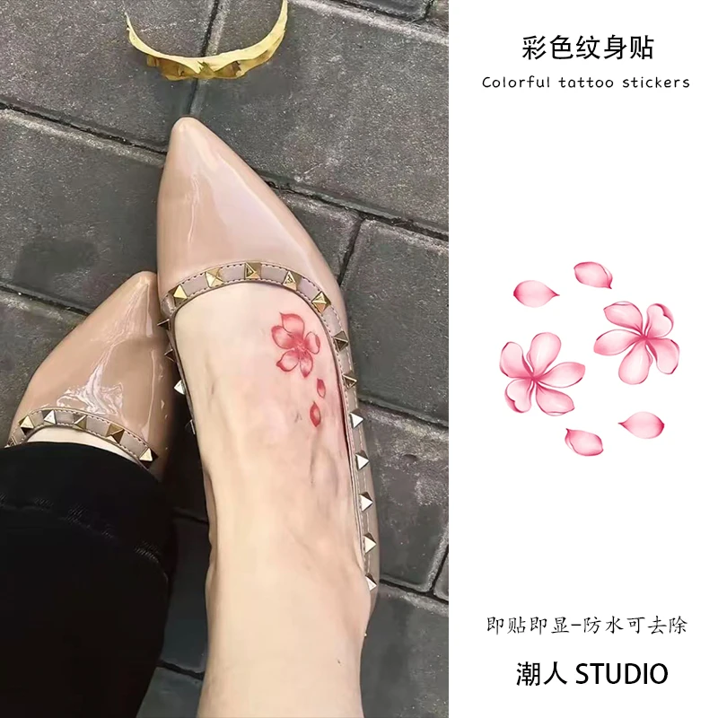 樱花花瓣彩色纹身贴可水洗防水防搓脚背性感氛围感ins唯美小清新