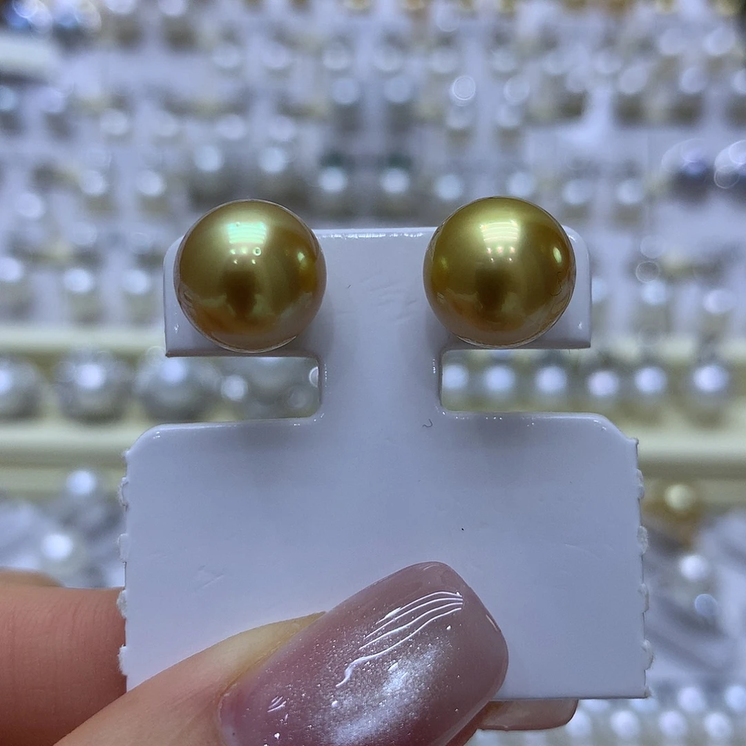 海水珍珠耳饰18K金镶嵌11-12mm