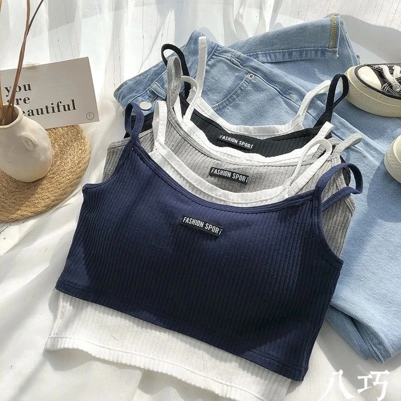假两件撞色固定杯无袖运动风背心女春夏外穿2025新款韩版吊带上衣