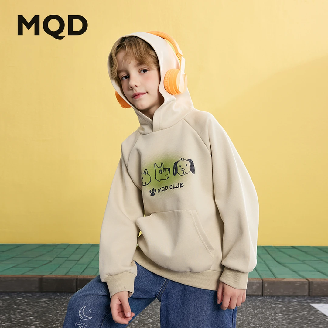 MQD童装25春新款卡通学院风休闲运动中大童连帽卫衣9651W0605