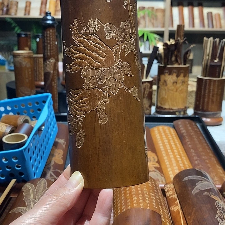 心***羽老煤竹手工雕刻精品茶则