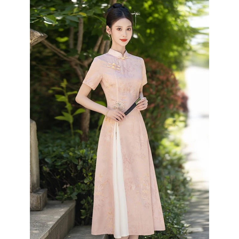 画报夫人原创奥黛旗袍女新中式连衣裙中国风夏季年轻款走秀日常可