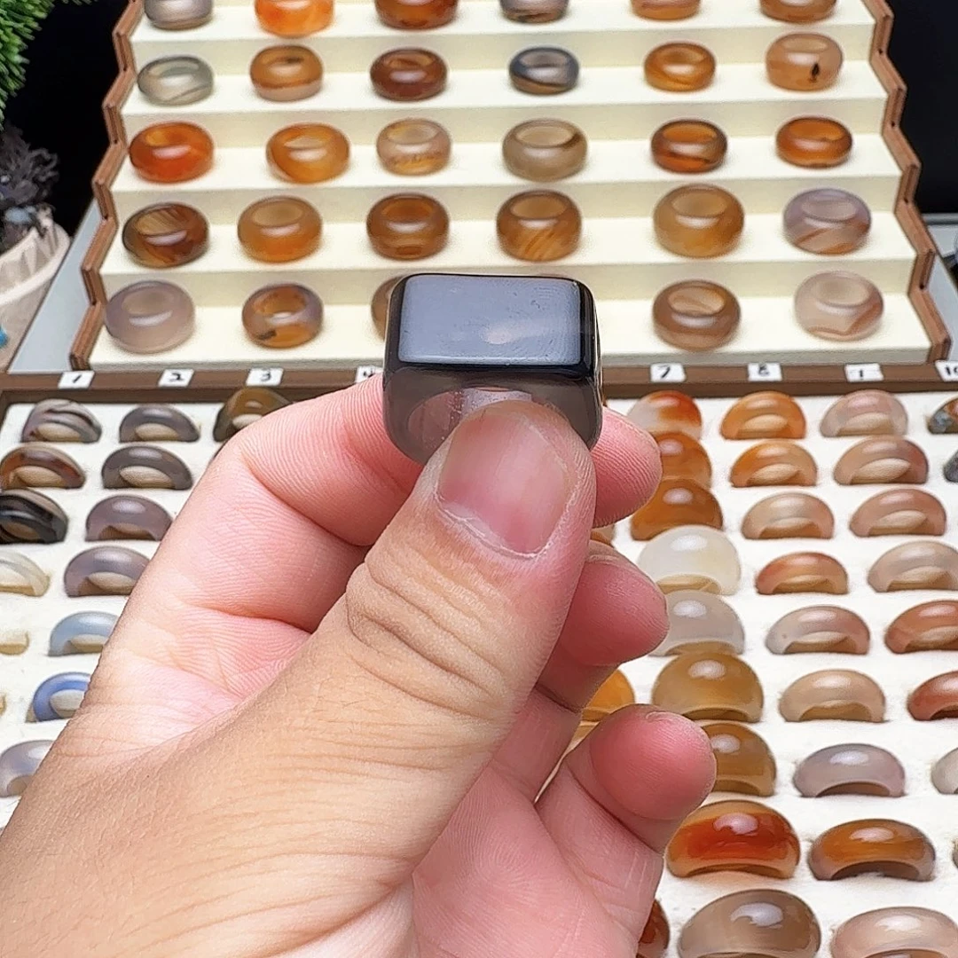 玛瑙/玉髓戒指未镶嵌12-13圈水墨马鞍戒有抛光痕福利不退不换