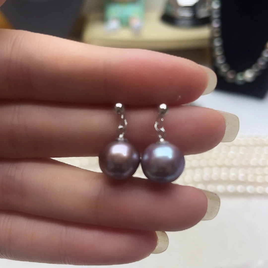 银S925镶嵌淡水珍珠耳饰
