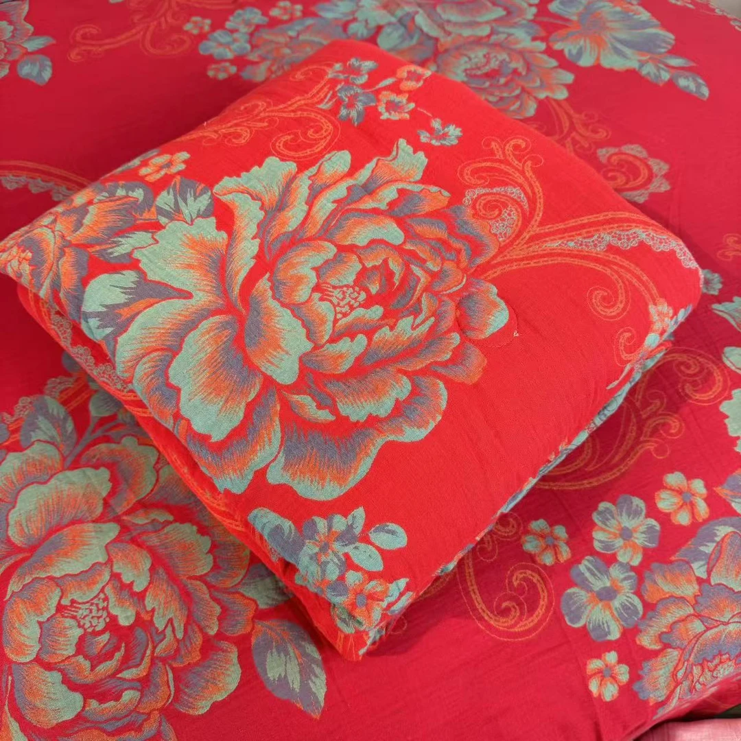 牡丹（午睡被）全棉纯棉双层纱色织可机洗超柔行走被120*150