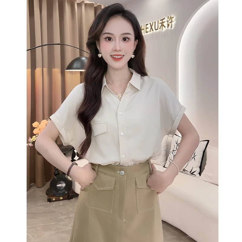 法式时尚立领短袖高级感衬衫女2024夏季新款别致小众显瘦上衣