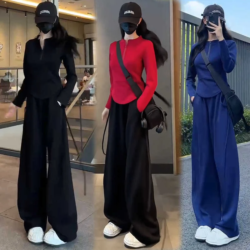 休闲套装女2025秋季新款时髦洋气长袖卫衣显瘦弯刀阔腿卫裤两件套