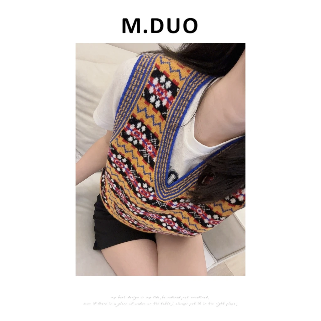M.DUO （深圳货）费尔岛风多色复古条纹提花针织羊毛背心上衣3229