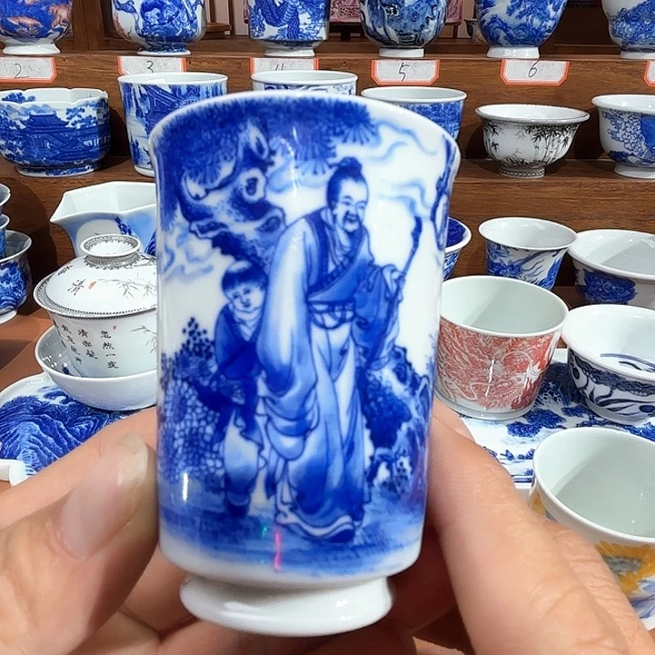 青花手工手绘人物杯