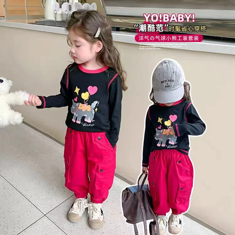 52162女童春装洋气套装2025新款T恤工装裤时髦两件套宝宝春秋衣服